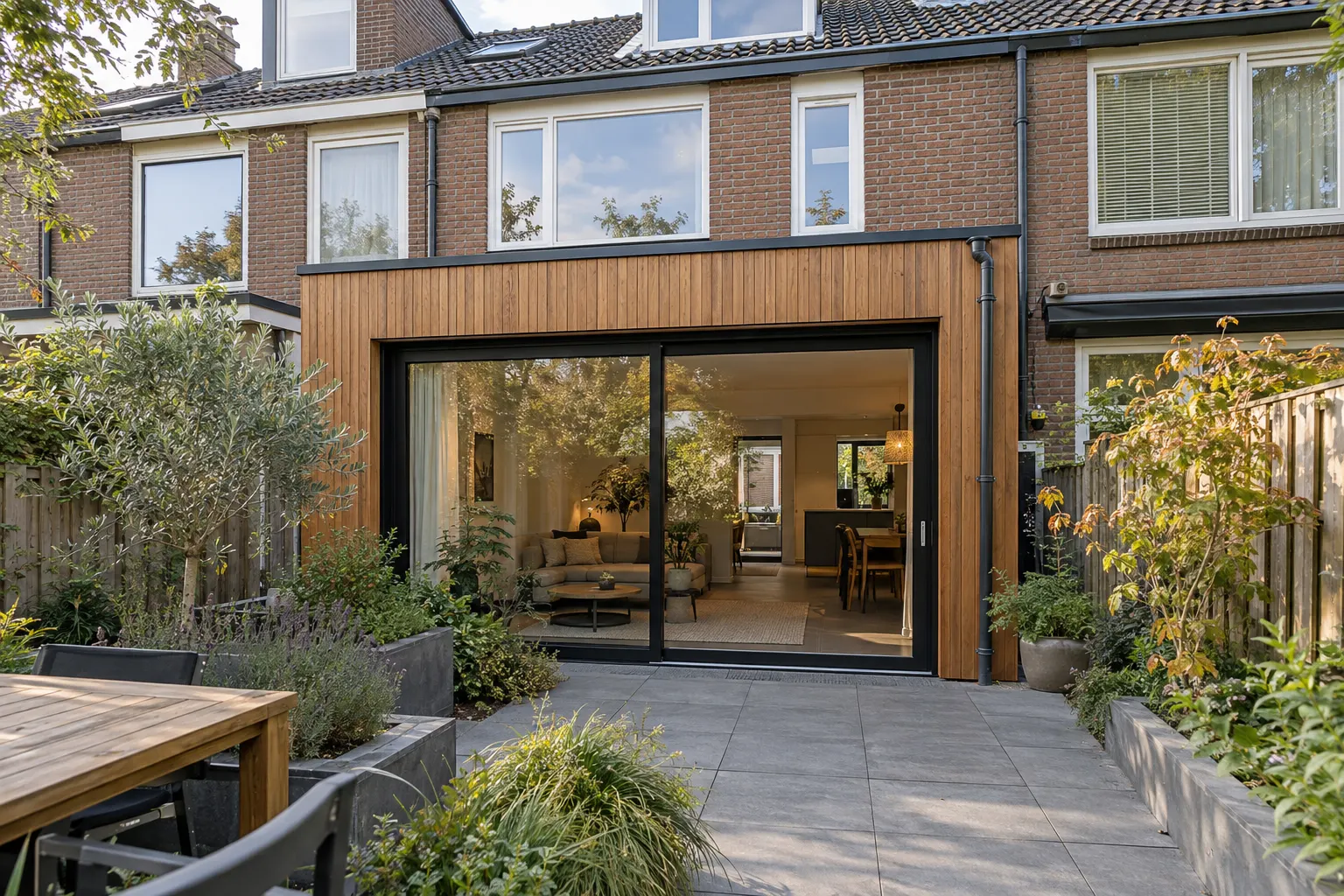 Uitbouw met verticaal hout